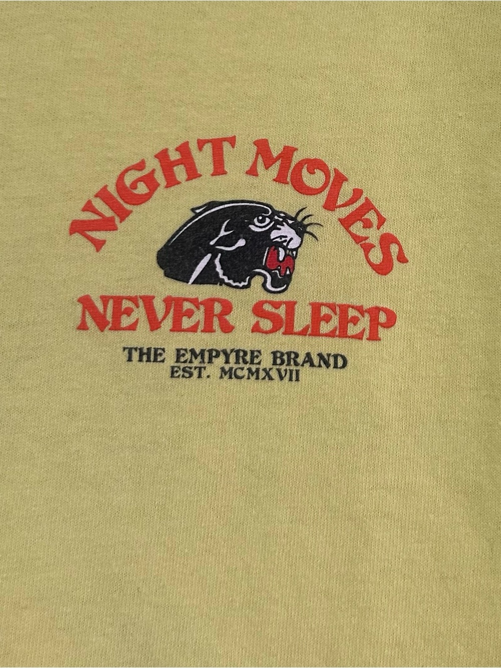 Empyre Yellow “Night Moves” Tee with Red Panther Graphic